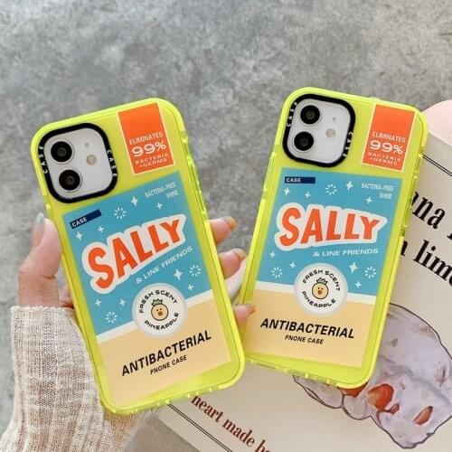 INS Cute Antibacterial Label Soft Phone Case For iPhone 11 12 Pro Max 11Pro 12Pro XS Max X XR SE 2020 7 8 Plus Fluorescent Cover