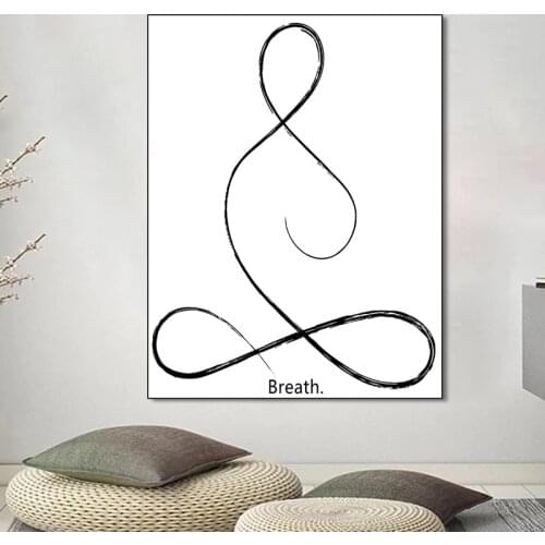 Black White Yoga Meditation Breath Quote Canvas Painting Prints and Posters Wall Art Picture Gym Room Decoration