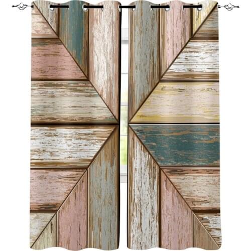 Colorful Wooden Planks Texture Window Curtains LivingRoom Kitchen Curtains Left and Right Biparting Open