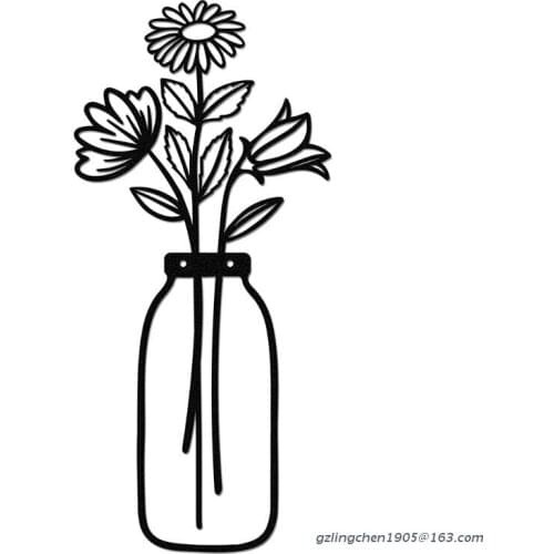 P8DE Flower Vase Metal Wall Art Desktop Decor Ornaments Flower in Vase Wall Decorations for Living Room Kitchen Bedroom