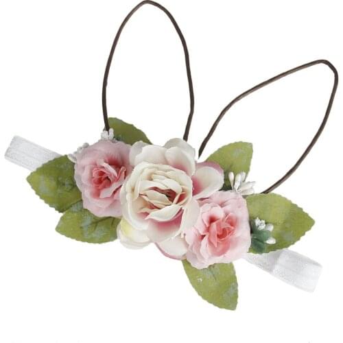 Baby Fabric Rose Flower Headband Bunny Rabbit Ears Headbands For Girls Children Floral Crown Headwear Hair Bands Accessories
