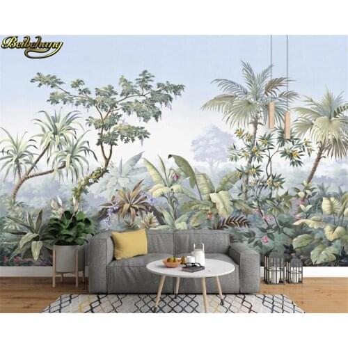 Beibehang European retro nostalgic palace hand painted coconut tree rain forest oil painting custom 3d wallpaper mural