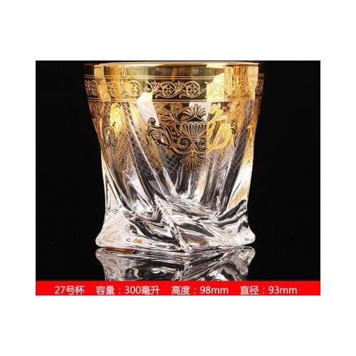 Crystal glass home reticulated whiskey glass large foreign wine glass spirits white wine gold craft brandy glass