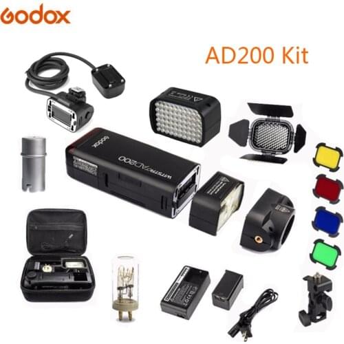 Godox AD200 Kit 200Ws 2.4G TTL Pocket Flash Strobe 1/8000 HSS Cordless Monolight 2900mAh Lithimu Battery and Bare Bulb/Speedlite