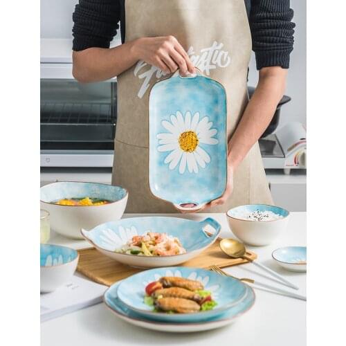 Japanese-style Ceramic Bowl Creative Daisy Personality Girl Heart Couple Tableware Household Rice Bowl Flavor Dish Chopsticks