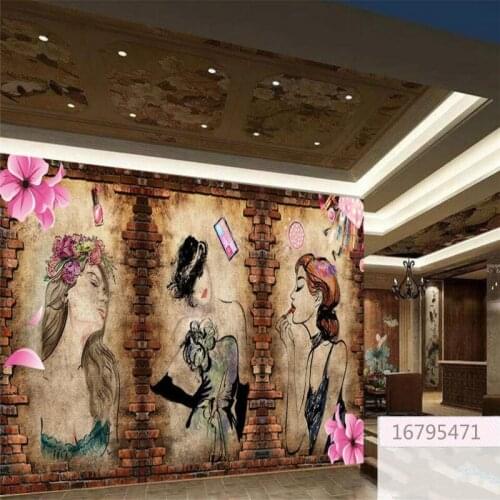 Korean Semi-permanent Make-up Store Background Wall Paper 3D Retro Beauty Salon Makeup Shop Industrial Decor Mural Wallpaper 3D