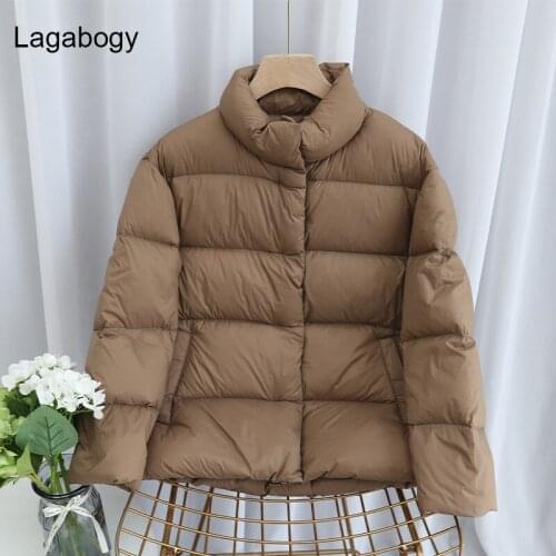 Lagabogy 2021 New Autumn Winter Ultra Light 90% White Duck Down Coat Slim Short Puffer Jacket Female Zipper Casual Tops Parkas
