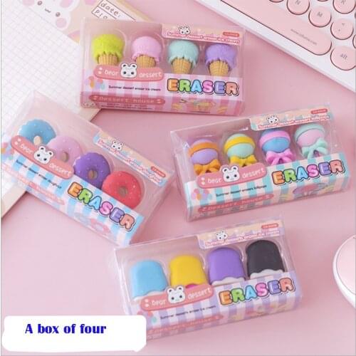 4pcs/box Eraser Student Learning Stationery For Child Creative Gift Kids Eraser Novelty Erasers Cartoon Eraser