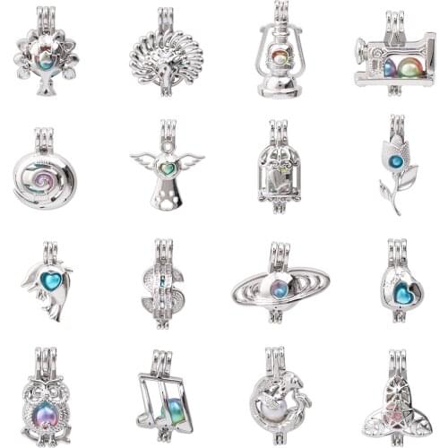1pc Mixed Tree Peacock Love Angel Wing Owl Mermaid Pearl Cage Pendant Bead Cage Essential Oil Diffuser Lockets for Oyster Pearls