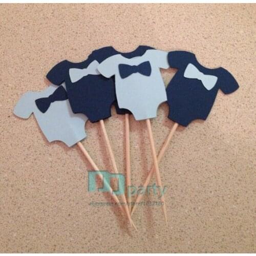 Handmade Lovely blue tie baby boy Clothes cupcake Topper,baby shower decorations,boy kids birthday party suppliesp decoration