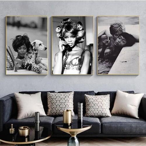 Fashion Canvas Painting African American Black Woman Top Model Wall Art Retro Posters And Print Pictures Living Room Home Decor