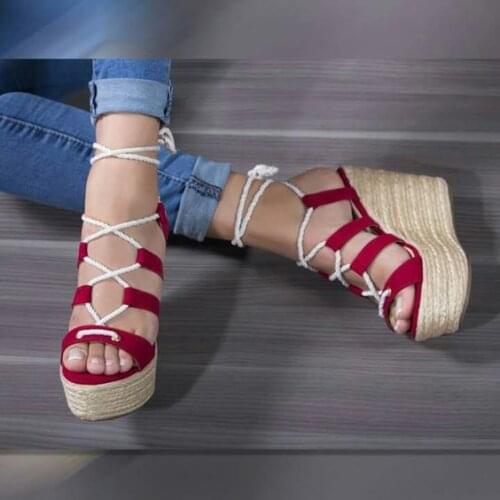 Moraima Snc Sexy Open Toe Lace-up Wedge Sandals Woman Summer Cutouts Gladaitor Shoes Rope Braided Platform Gladiator Sandals