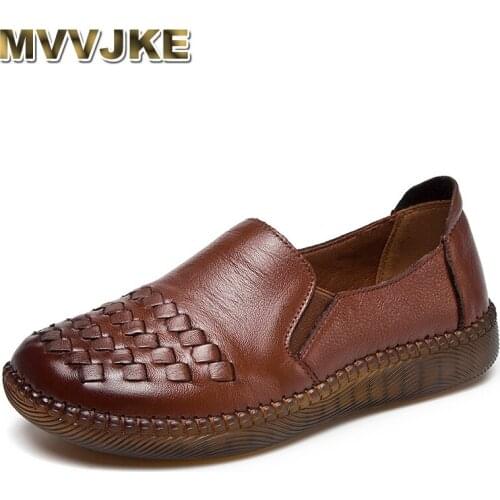MVVJKE2020 Fashion Retro Women Shoes Genuine Leather Loafers Women Casual Shoes Handmade Soft Comfortable Shoes Women Flats