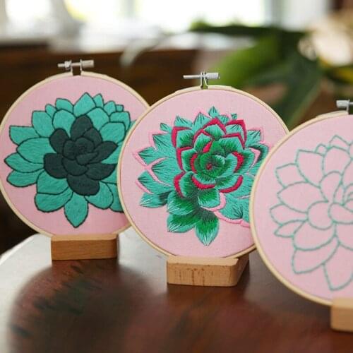 Chinese Style Lotus15CM DIY Embroidery Kits for Beginner Needlework Pattern Printed Cross Stitch Sewing Art Painting Home Decor