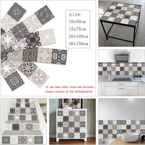 10/15/20/30cm Retro Pattern Strip Tiles Sticker Tables Kitchen Home Decor Surface Gloss Film Wallpaper Peel & Stick Art Mural