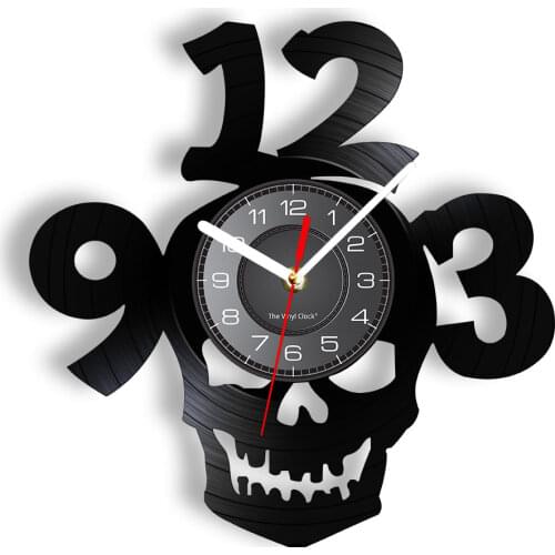 Devil Demon Skull Head Wall Clock Halloween Horror Skull Decoration Modern Design Big Numbers Vintage Vinyl Record Wall Clock