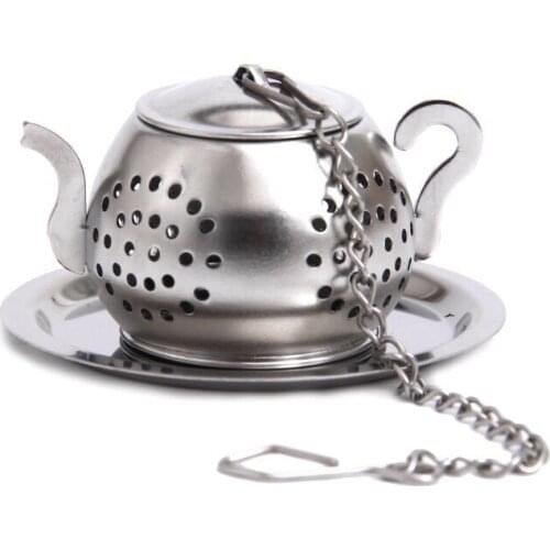 Stainless Steel Teapot-Shape Tea Strainer Leaf Bag Filter Hook Chain Multifunction Mesh Spice Diffuser Teaware Kitchen Gadget