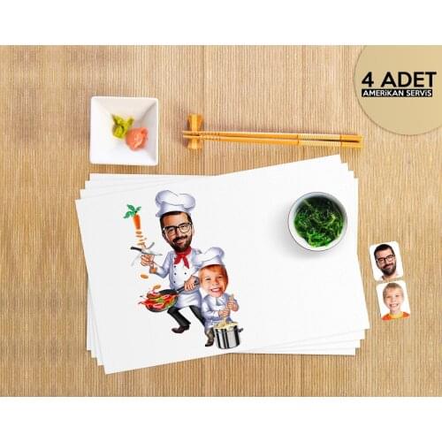 Personalized Father Son Chef Caricature of 4 Pcs American Service set