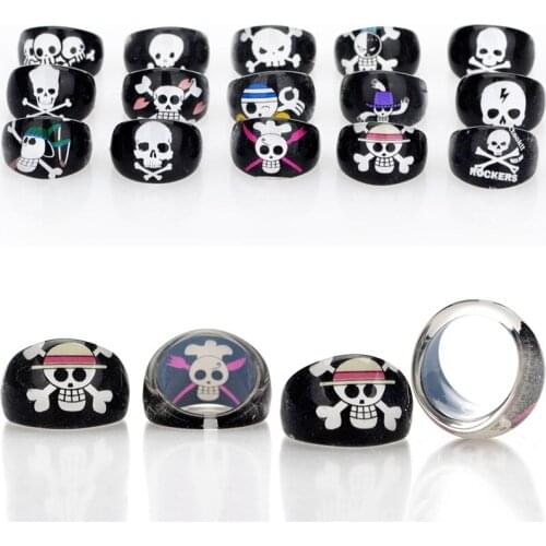 Pinksee Wholesale 10pcs/pack Black Resin Skull Pattern Ring for Children Kids Hip-hop Skeleton Party Accessories Jewelry