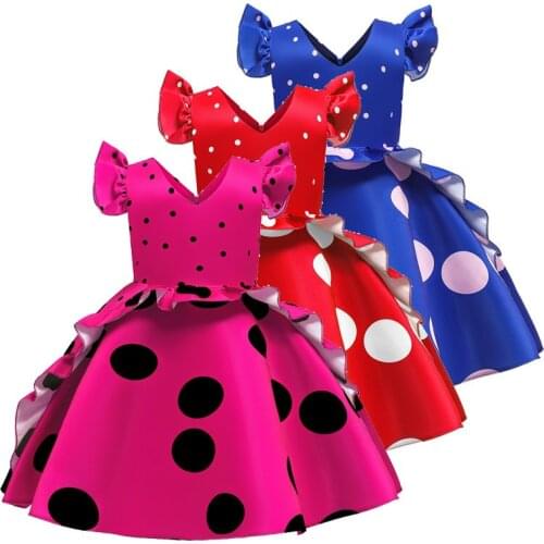 Girls Dotted Princess Dress 2020 Kids Vestidos Festival Party Clothes For Baby Girl Summer Ruffles Dresses Blue