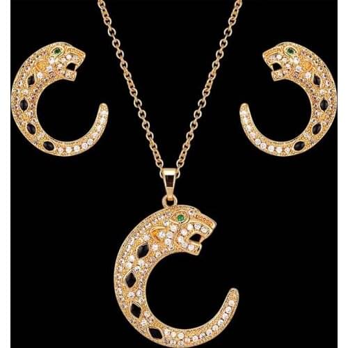 Simple Animal Leopard necklace and earrings womens jewelry set classic zircon micro-inlaid body with black paint accessories