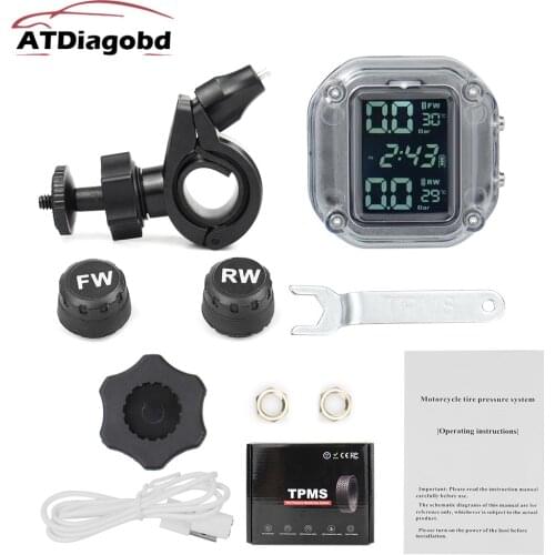 2020 USB Solar Charging Motorcycle TPMS Motor Tire Pressure Tyre Temperature Monitoring Alarm System with 2 External Sensors
