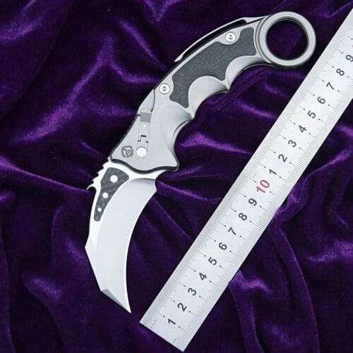 LEMIFSHE MG pterosaur claw ball brearing Flipper folding knife M390 blade titanium+CF outdoor hunting Survival knives EDC Tools