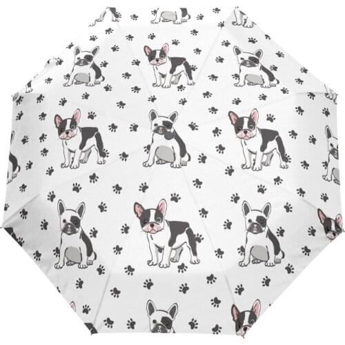 Three Folding French Bulldog Umbrella Automatic Compact Anti-UV Rain Sunshine Windproof Umbrellas For Women Ladies Fashion