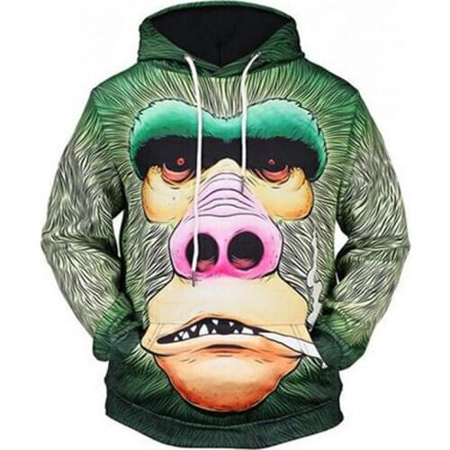 [EL BARCO] 3D Orangutan Print Hoodie Sweatshirts for Men Hip Hop Funny Pullovers Spring Slim Male Tops Casual Couple Coats S-3XL