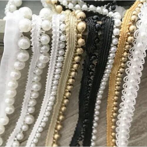 High-quality Webbing Unilateral Beaded Lace Accessories Wedding Dress DIY Black and White Pearl Lace Dress Decoration Edge RS875