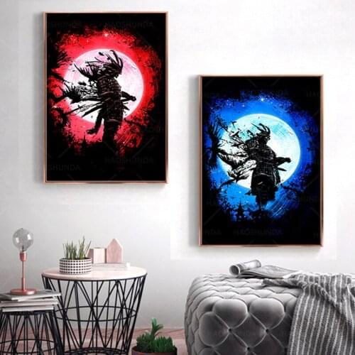 Japanese Ghost Samurai Under Moon Canvas Painting Posters and Prints Modern Wall Art Pictures for Living Room Decoration