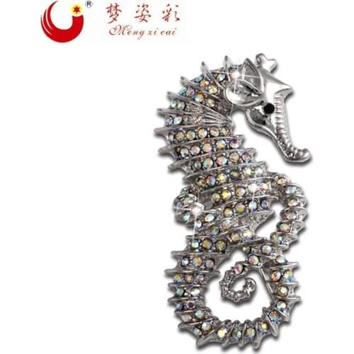 MZC New Vintage Retro Hippocampus Sea Horse Brooch Crystal Rhinestone Brooches Pins Animal Brosches For Women Christmas Gifts