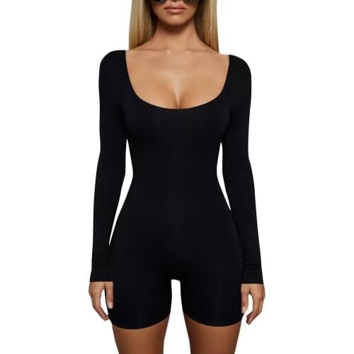 Women Lady Long Sleeve Solid Color Backless Jumpsuit Breathable for Autumn Winter -MX8