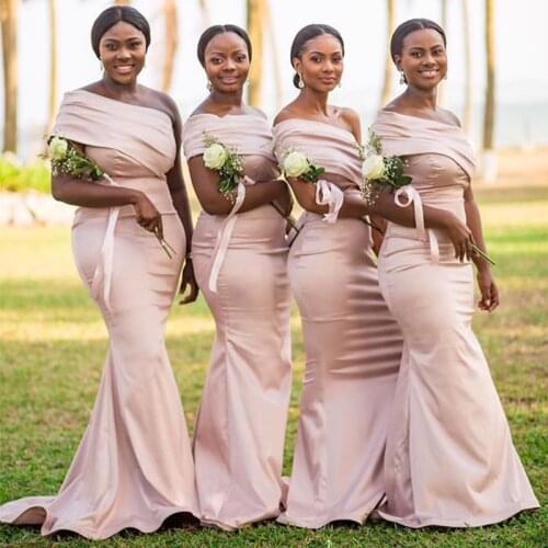 Lamiabridal One Shoulder Mermaid Pink Satin Maid Of Honor Dress Simple Cheap Robe De Soiree Africa Women Bridesmaid Dresses