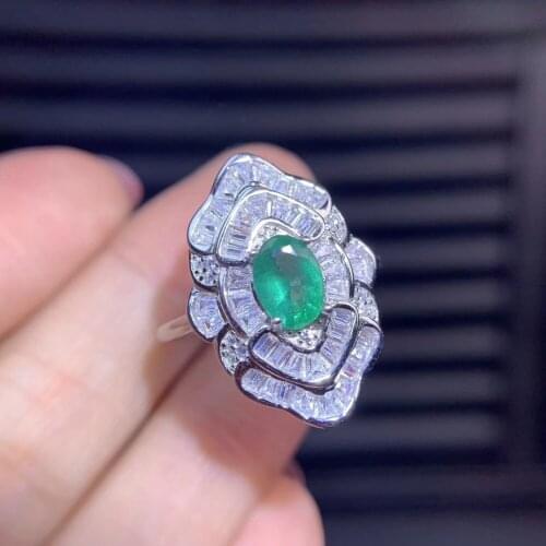 Luxurious big Riches Flower Natural green emerald gem ring S925 silver natural gemstone ring girl women party gift fine jewelry