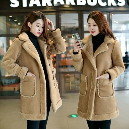 Women 2021 Autumn Winter New Faux Wool Fur Thickened Outwear Deerskin Cashmere Lamb Wool Cotton Hair Coat Warm Overcoats Y366