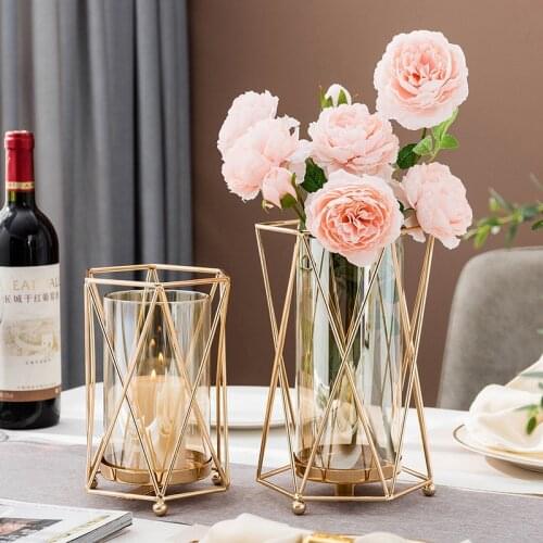 Nordic Style Home Decor Glass Vase Decoration Household Metal Flower Pot Decorative Gold Vase Living Room Decoration Accessories