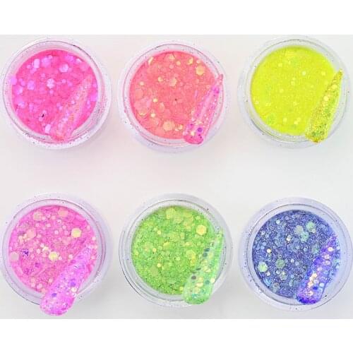 10ml/Jar Mix-Size 6 Colors Acrylic Dipping Powder Glitter Holo Nail Art Extends Polymer Sequins DIY Chunky Glitter#MA