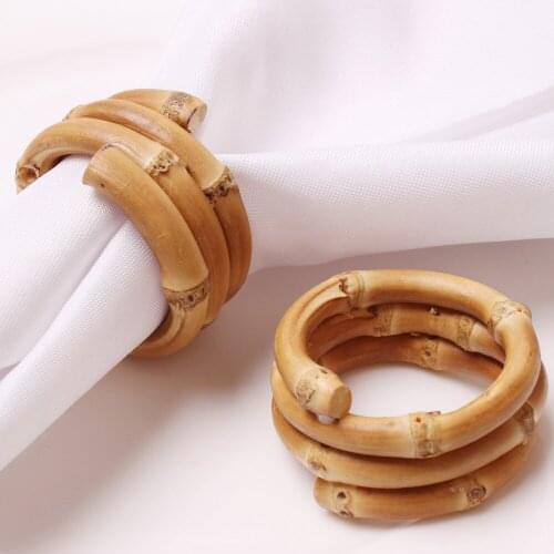 12 / PCS new simple circular bamboo napkin ring buckle bamboo rattan napkin ring geometric napkin buckle