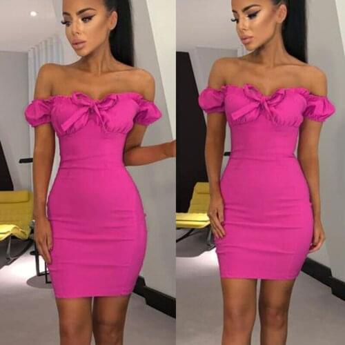 2019 New Women Strappy Bodycon dress Ladies Off Shoulder Sexy Party Evening Club Short Mini Pencil Dress