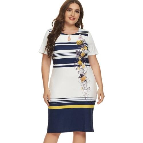 2020 Summer Mom clothes Women Short sleeve Printed flower dress fashion ladies Plus Size Vintage elegant Womens dresses