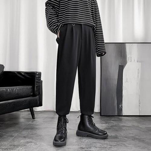 2021 New Men’s Harem Pants Jogging Japanese Streetwear Solid Color Man Sweatpants Hip Hop Korean Casual Trousers Woman Black