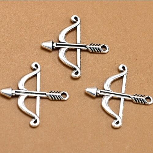 BULK 30 Zinc Alloy Arrow and Bow Charms Tibetan Silver Plated 25*25mm 1.3g