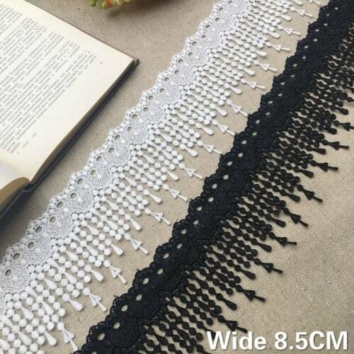 8.5CM Wide White Black Water Soluble Cotton Hollow Embroidery Lace Ribbon For Sewing DIY Curtains Dress Collar Trim Tassel Decor