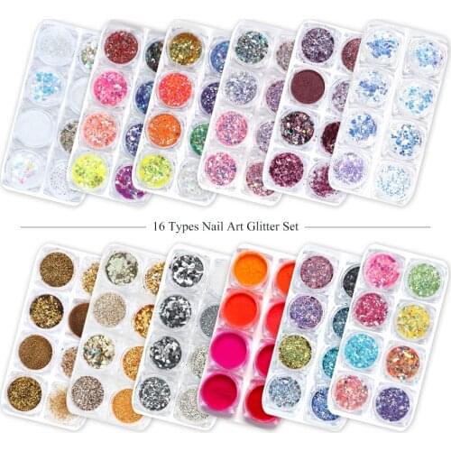 8pcs Shiny Mixed Nail Art Glitter Sparkly Paillette Chrome Dust Holographic Glitter Powder Tips UV Gel 3D Nail Decoration JI1506