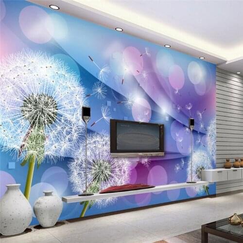 Beibehang Warm and romantic dandelion 3D living room TV backdrop custom large fresco silk silk cloth environmental wallpaper