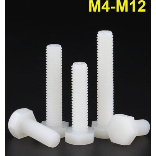 White Nylon Hex Bolts Plastic Hexagon Screws M3 M4 M5 M6 M8 M10 M12