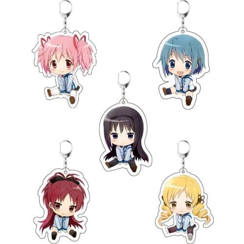 Anime Puella Magi Madoka Magica Cosplay Keychain Japanese Cartoon Kaname Madoka Acrylic Car Key Holder Chain Pendants Keyrings