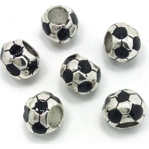 Free shipping 50pcs 9mm dia. football beads big hole alloy charms fit European bracelet DIY