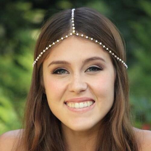 Boho Womens Simulated Pearl Tassel Head Chain Jewelry Forehead Dance Headpiece Hair Jewelry Band Chains Hair Accessory T033